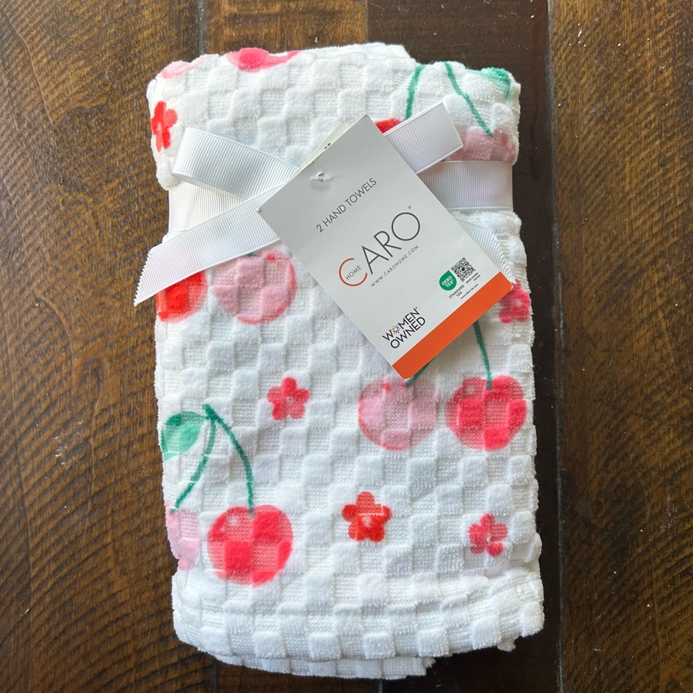 “New” Caro Cherry Patterned Hand Towels (set of 2)